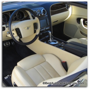 interior of a Bentley showing the ivory leather interior